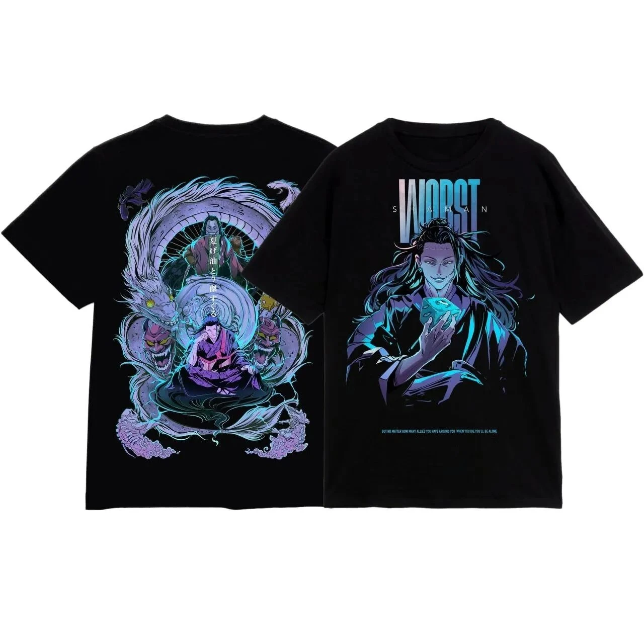 T-shirt unisexe surdimensionné à manches courtes avec imprimé anime double face Geto Suguru Jujutsu Kaisen, dégradé néon dragon, collection été 2026