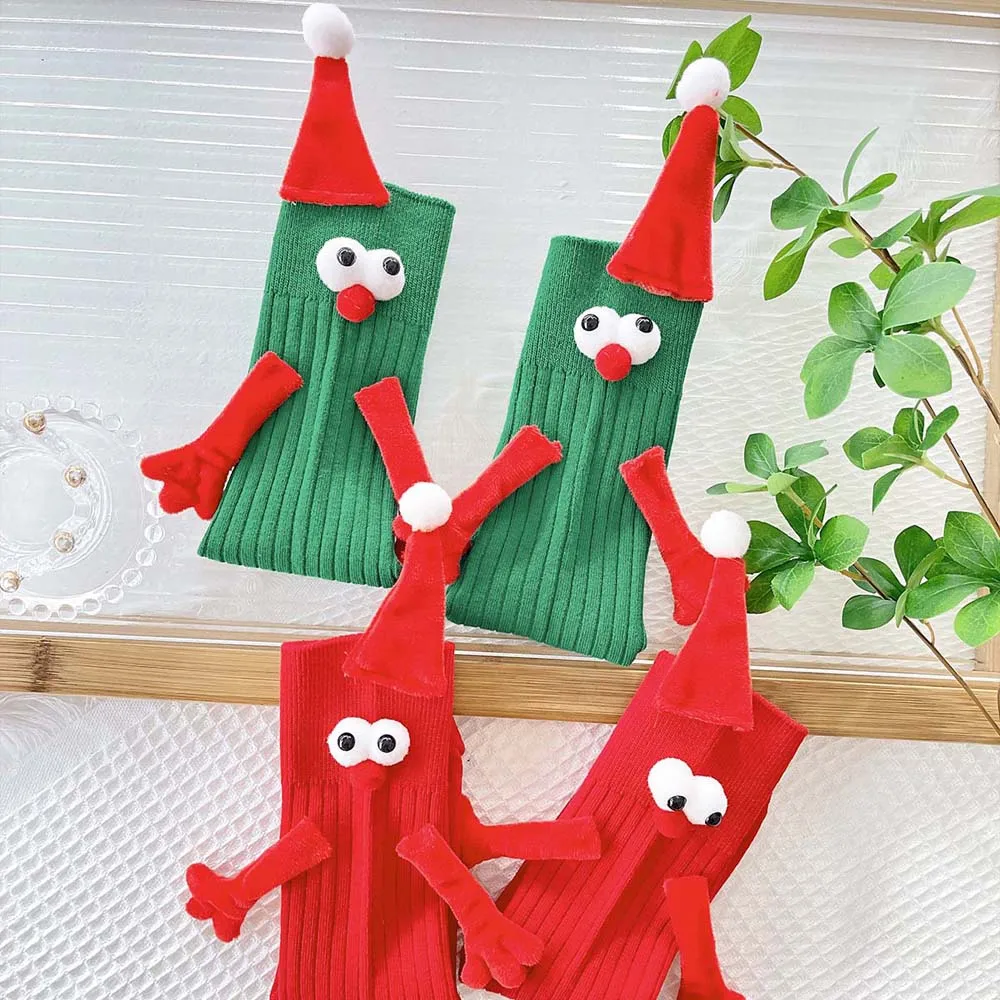 

С руками, рождественские магнитные чулки, новогодние подарки, впитывающие пот, длинные носки-трубы, дышащие Санта-Клаус