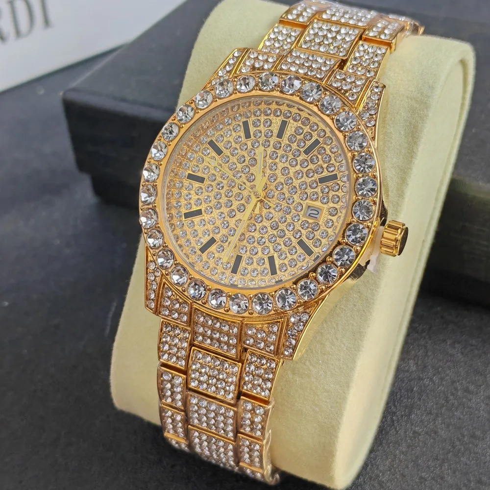 

Роскошные элегантные кварцевые женские часы в стиле хип-хоп Iced Out, полностью бриллиантовые часы для мужчин и женщин, подарки для женщин Relojes