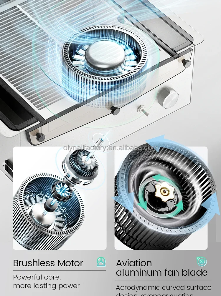 Brushless Embedded Nail Dust Collector, Intelligent Adjustable Speed Strong Suction Nail Vacuum Cleaner for Nail Salon