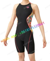 Sleeveless Sexy Racer Back Swimwear Women One Piece Swimsuit Knee Length Swimming Bodysuit Quick Dry Competitive Swimming Suit