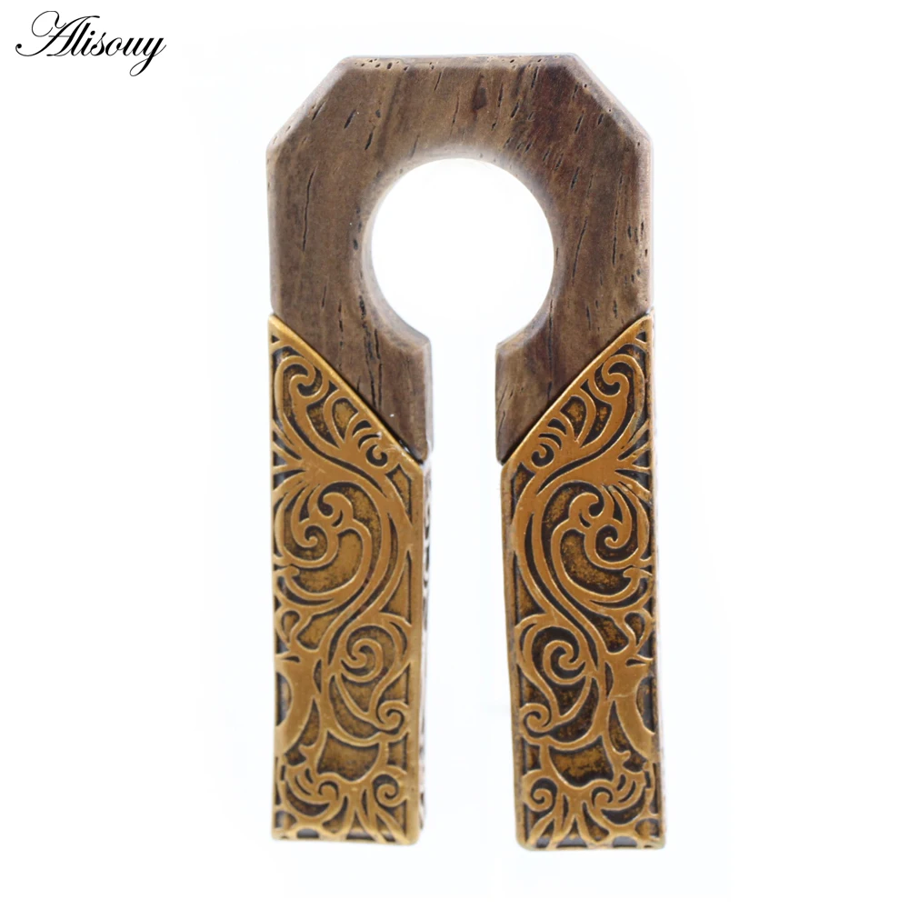 1Piece Vintage Wood Arch Alloy Flower Pattern Ear Weight Expander Stretcher Plug Gauges Earring Body Piercing Jewelry