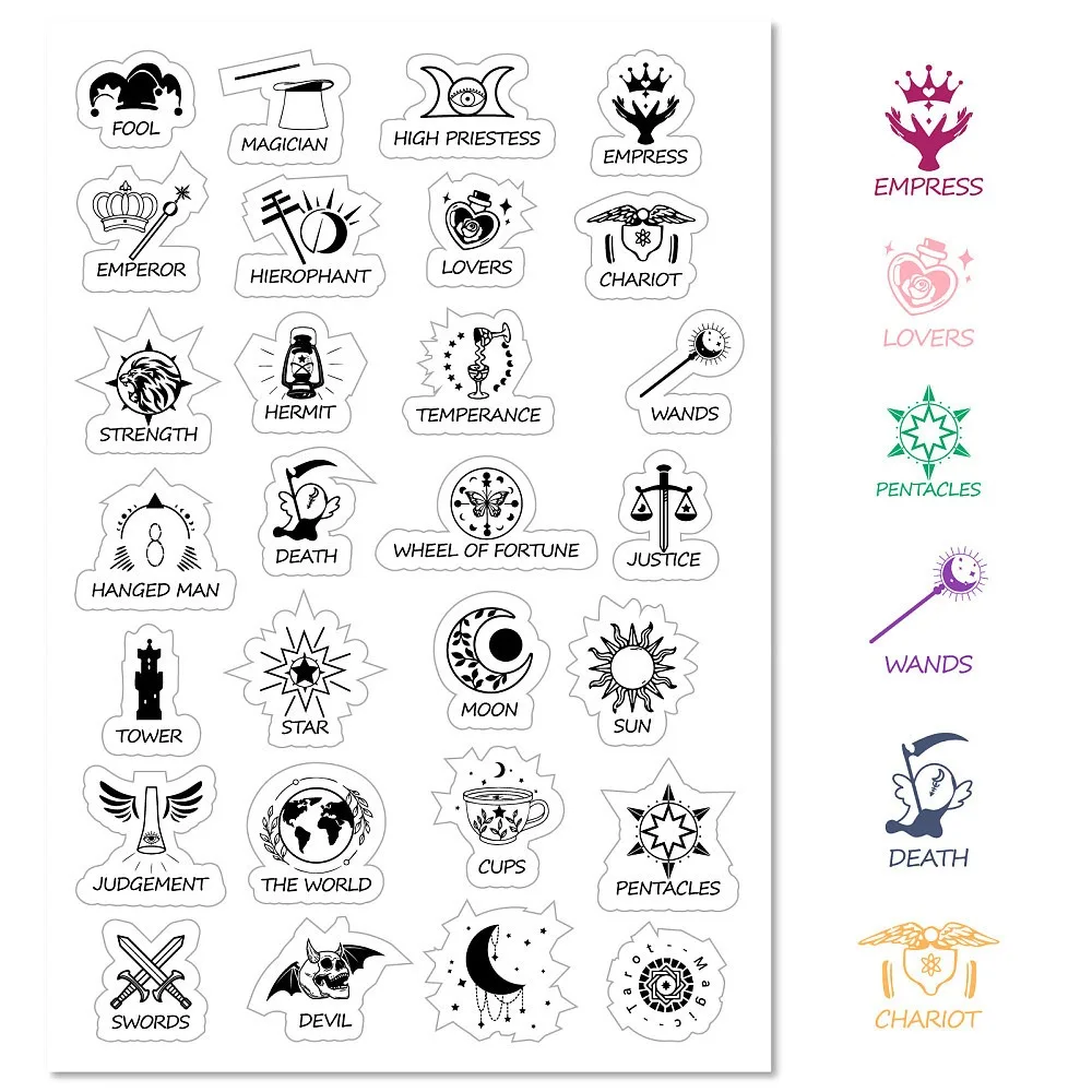Tarot Clear Rubber Stamps Divination Elements Moon Phases Balance Transparent Vintage Postmark Seals Stamp Journaling Card