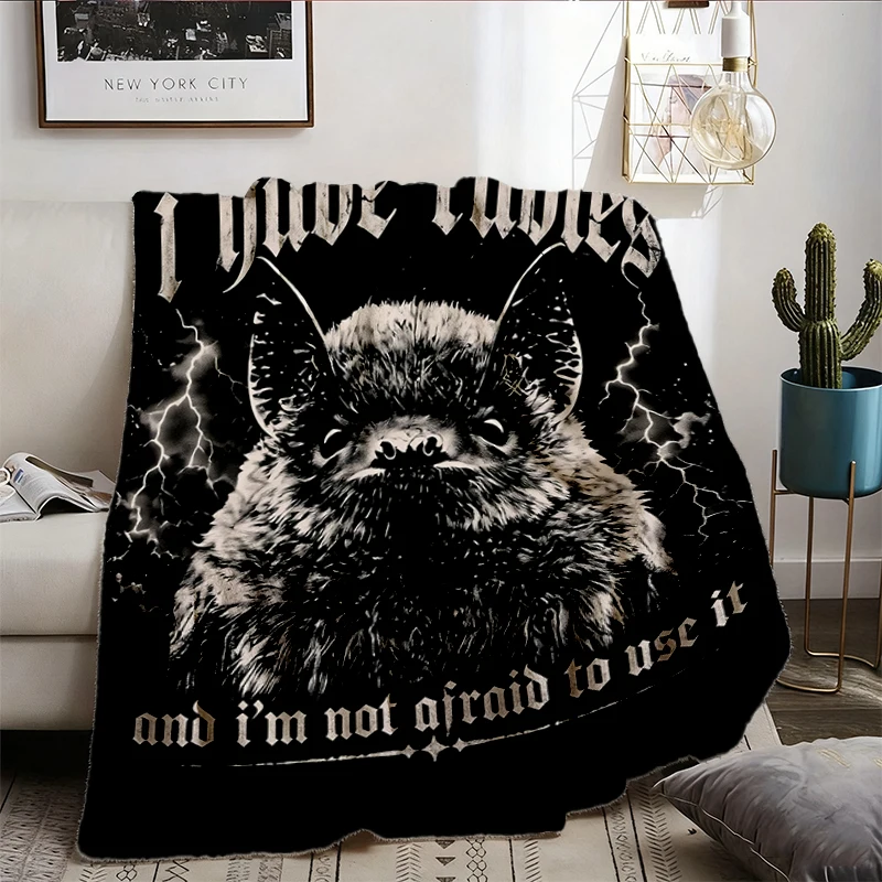 I Have Rabies Bat Comfy Blanket Soft Blanket, Grunge Y2k Vintage Flannel Throw Flannel Blanket, Unhinged Meme