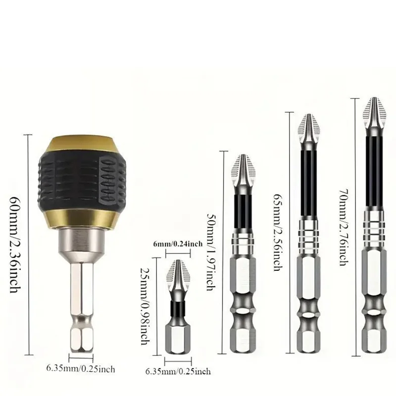 5PCS Anti-slip Phillips Screwdriver Bit Strong Magnetic Ultra-hard High-hardness Impact-resistant for Electric Drill