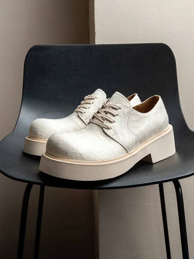 

Autumn and Winter New Horsehair Men's Genuine Leather High Cut Thick Soled Round Toe Derby Shoes