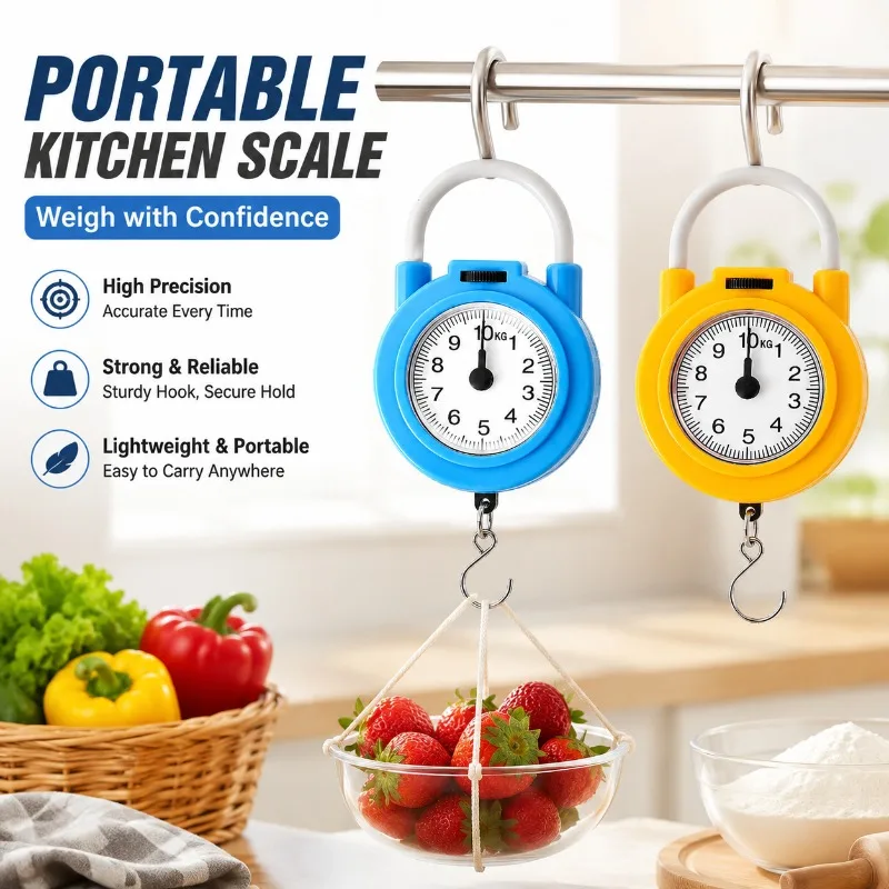 Portable Electronic Kitchen Scale, High Precision Spring Scale with Hook for Food Weighing