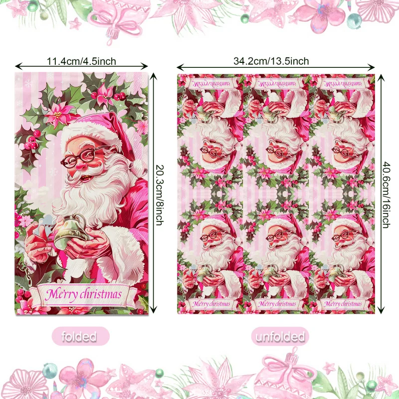 20pcs Christmas Guest Napkins Santa Pink Disposable Paper Tissue Dinner Napkin Bathroom Hand Towels for Xmas Party Supplies