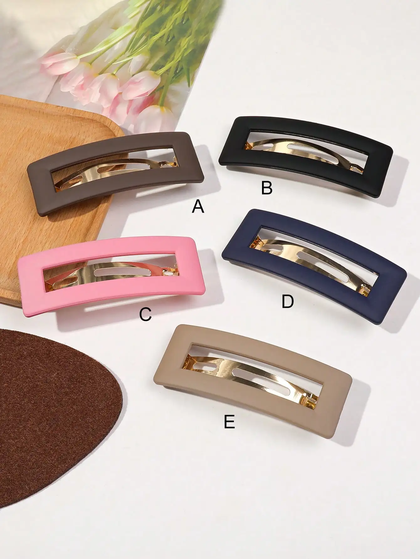 1Pcs French Design Square Frosted Hollowed Out Spring Barrette,One Clip Hairpin for Women Thick Thin Hair,Strong Hold Clamp