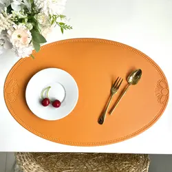 1/6/10PCS Leather Placemat Oval Oil-Proof Table Mat Home Dining Kitchen Table Placemat Design Dining Waterproof Table Mat Orange