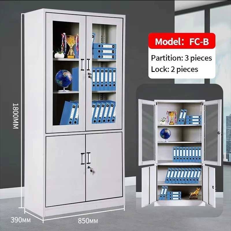Warm White Metal Storage Cabinets Steel File Cabinet Office Furniture With 4 Doors Easy Assemble