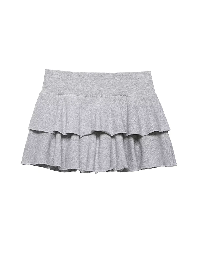 HH Women's Y2K Gray Tiered Ruffle Mini Skirt, High Waist Drawstring Flowy Skirt, Cute Summer Casual Streetwear & Going Out Skirt