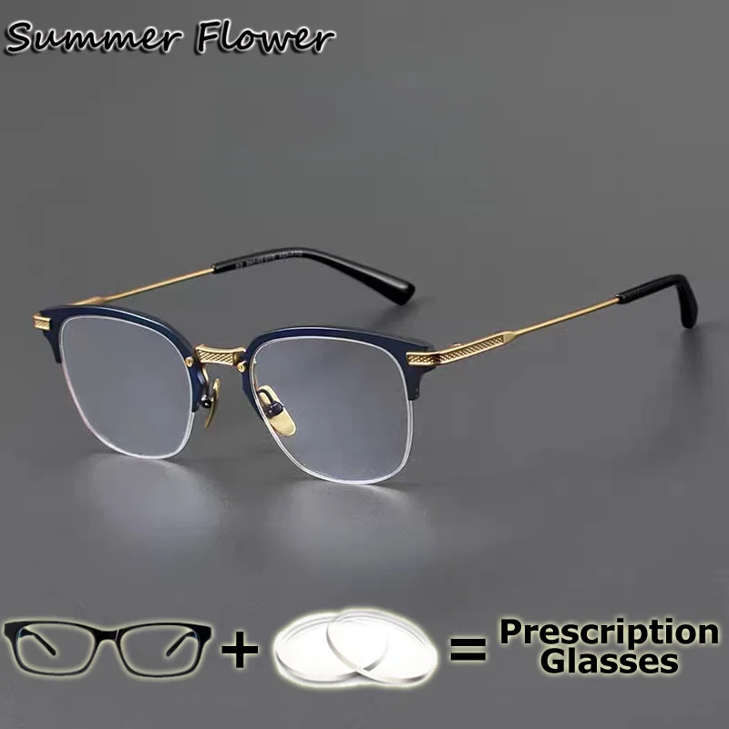 

Prescription Glasses Eyewear Men Square Fashion Semi Rim Eyewear for Women Pure Titanium Eyeglasses Frames Spectacles