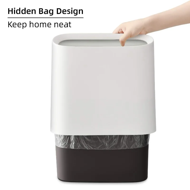 2.3 Gal Trash Can for Bathroom, Small Office Garbage Can for Kitchen, Slim Rectangular Waste Bin, Plastic, White