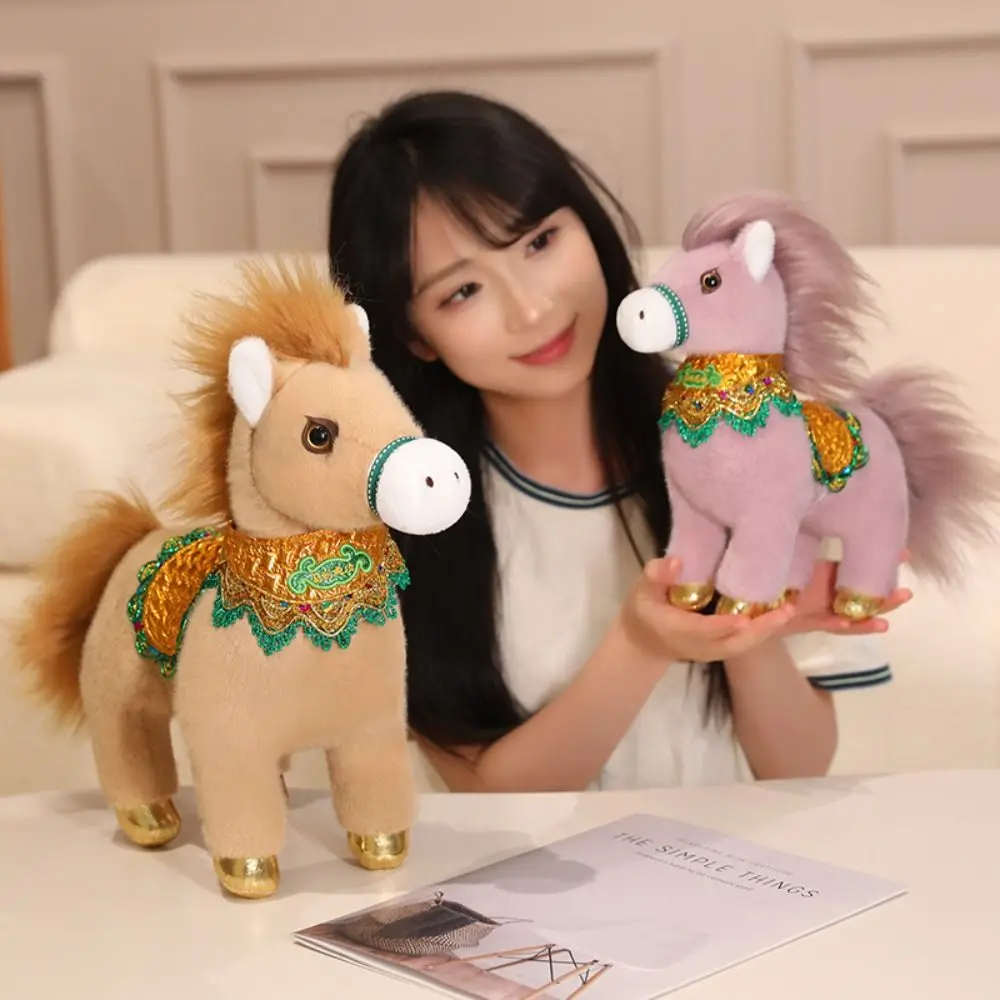 

Wealth Pony Mascot Horse Stuffed Toys 25cm Lucky Chinese Zodiac Horse Cute Cartoon Animal Pony Plush Doll Festival Gift