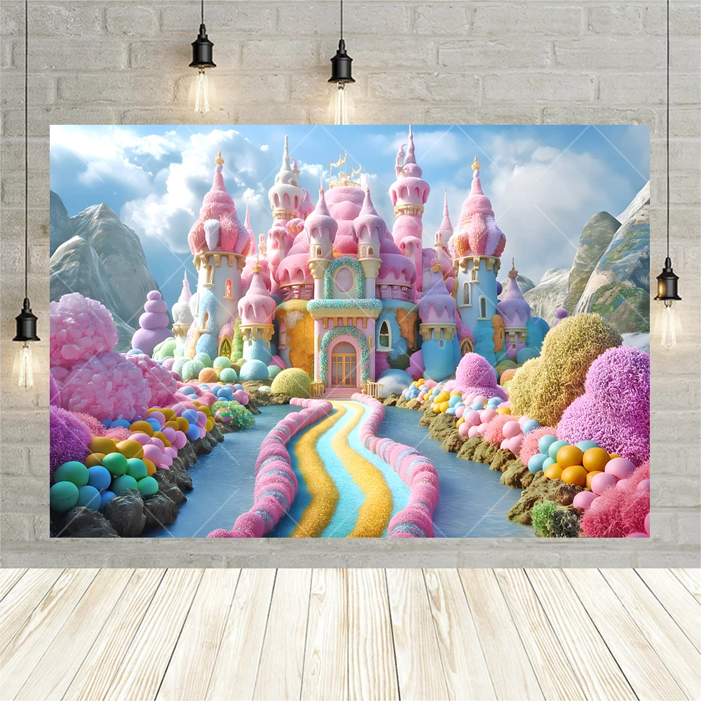 Fondo personalizado para decoración de pared, cartel de fiesta de cumpleaños de bebé, Castillo de cabaña de dulces rosas, cartel de fotografía para habitación de niños