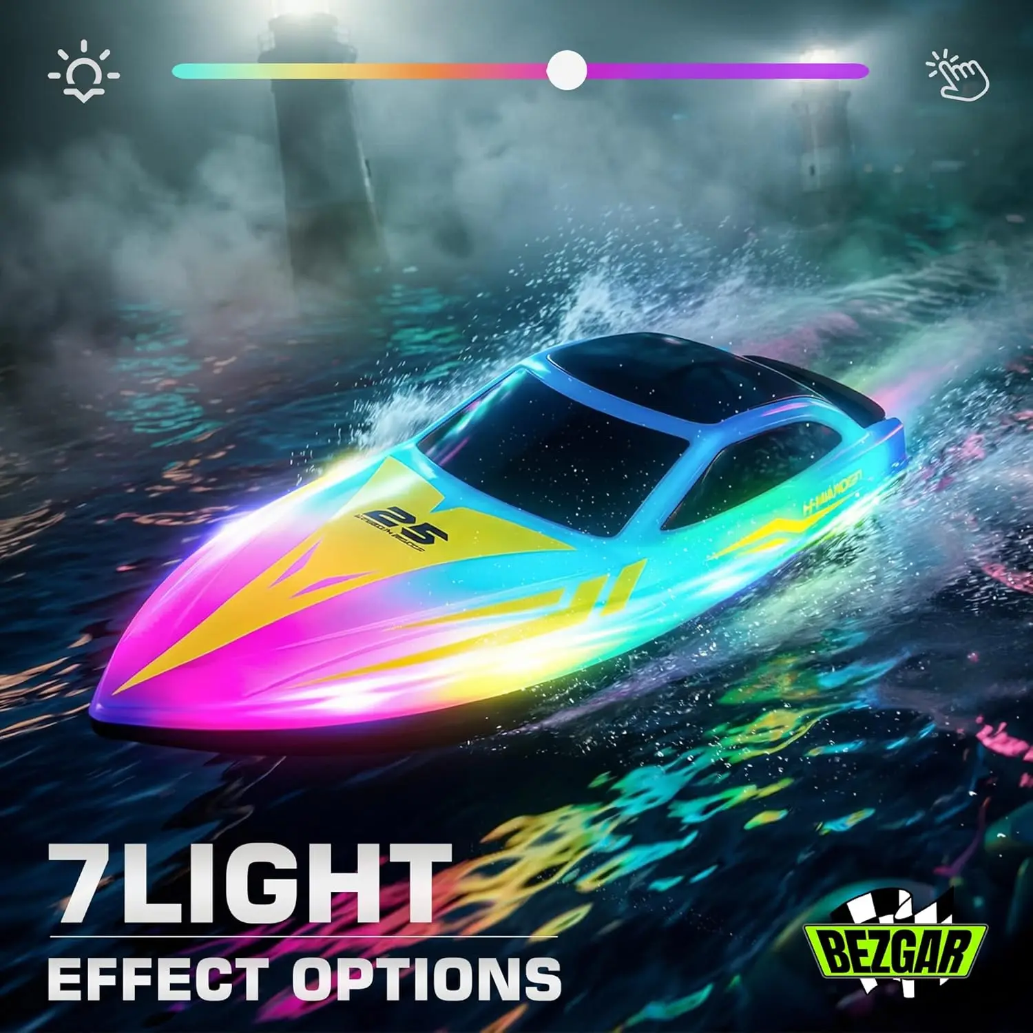 10-Inch Remote Control Boats, 2-Pack - 7 LED Lighting Effects, 120-Minute Playtime, 15 KPH Speed, for Pool & Lake Fun, Kids & Adults, Red & Blue