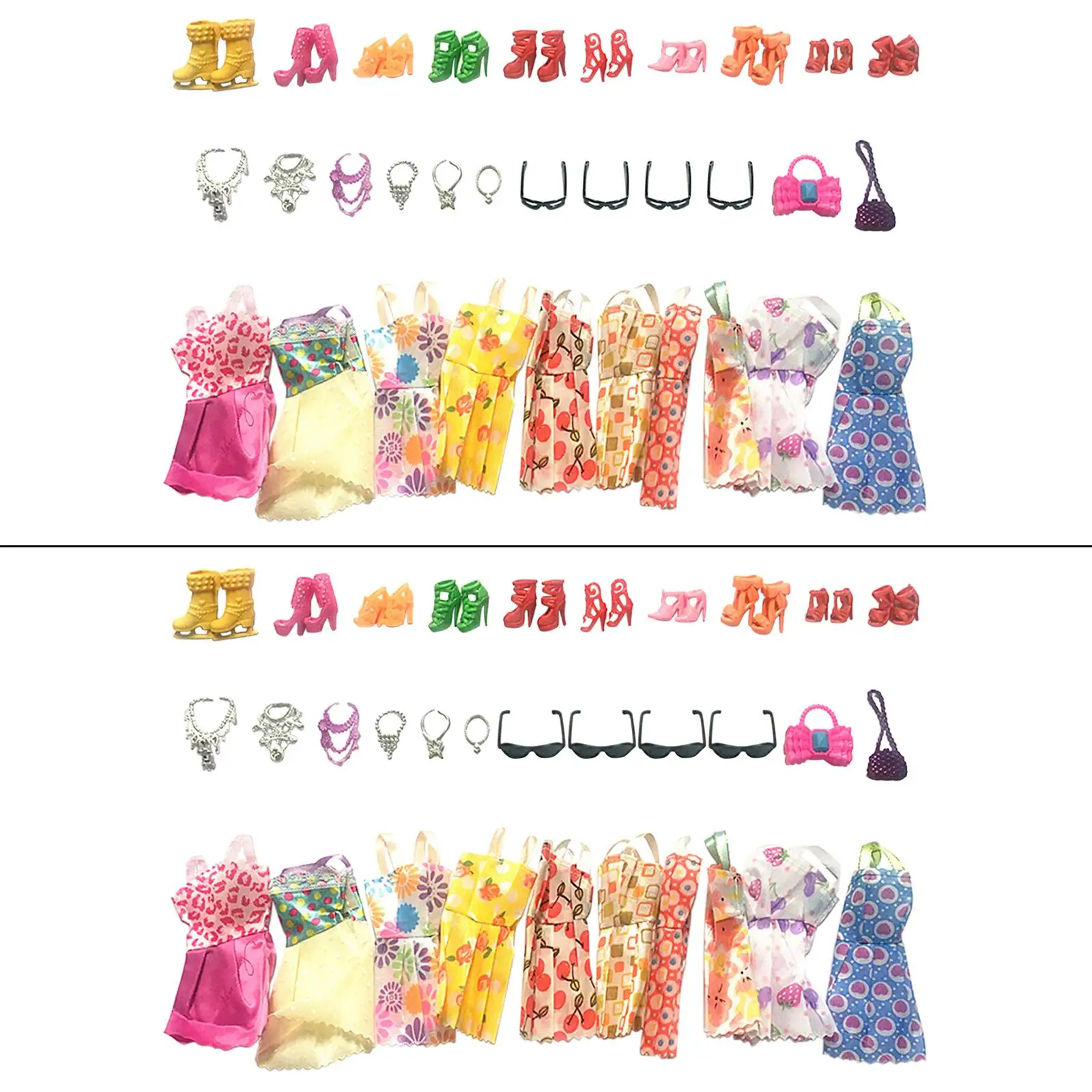 32x Doll Dress Set with Heels, Handbag, Glassses, Necklace Doll Changing Clothes Daily Wear Clothing : Doll Accessory Costume