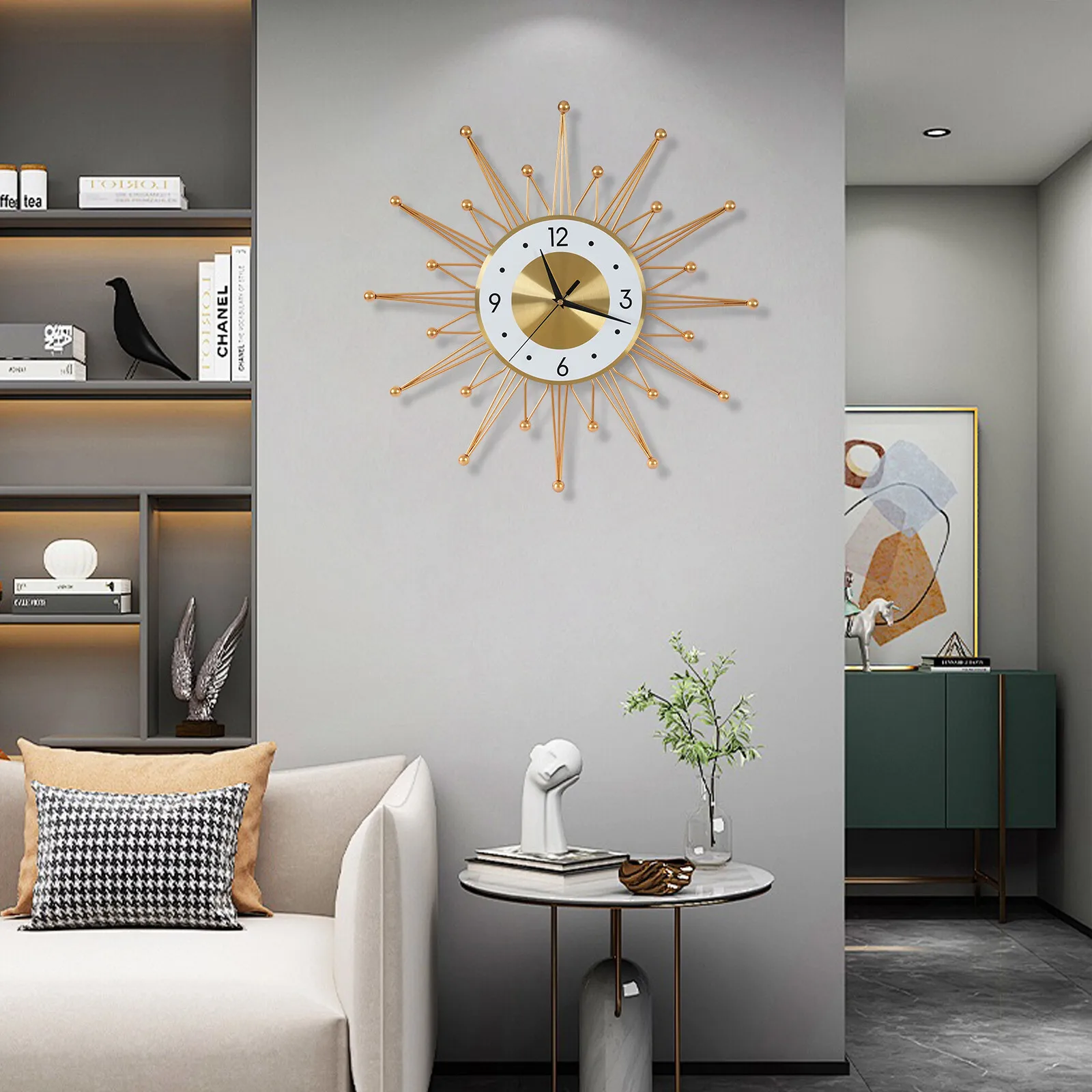 

Современные металлические большие настенные часы Sunburst, винтажные железные подвесные часы для гостиной