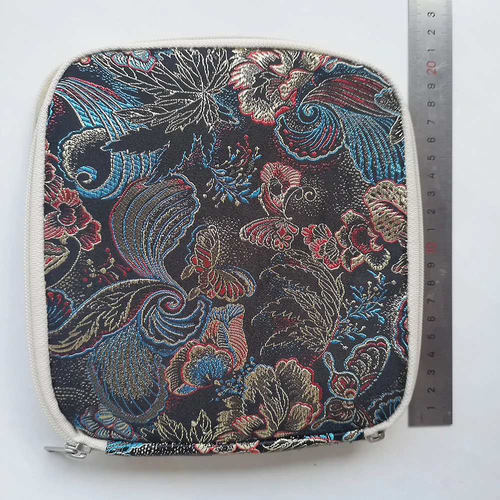 Chinese style brocade fabric zipper pencil case, 8 holes, pen protective cover, large capacity pencil case, pencil case