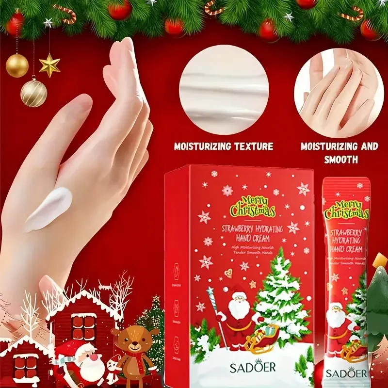 Christmas Hand Cream Gift Set,Strawberry Scent Moisturizing Hand Lotion, Nourish Anti-Dry Crack, Soft Smooth Hand Skin Care Gift