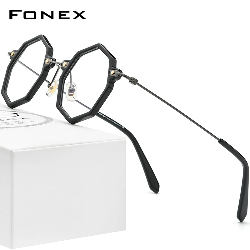 

FONEX Acetate Titanium Glasses Frame Women 2024 New Vintage Retro Polygon Eyeglasses Men Spectacles Eyewear F85714