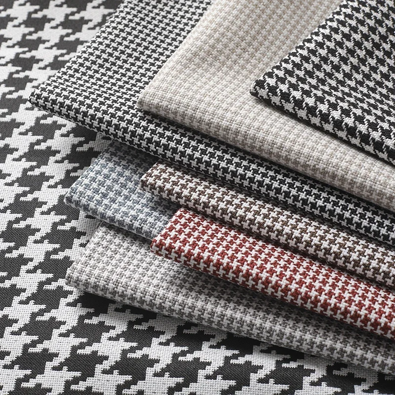 High End Extra Thick Houndstooth Sofa Fabric Checkered Cotton and Linen Cloth Engineering Clothing Pillows Soft Bags Cushion DIY