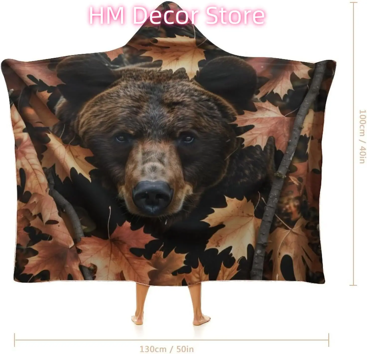 Bear Blanket Hoodie, Realistic Forest Camouflage Hooded Blanket, Hunting Camo Gifts for Men/Women/Teens/Kids