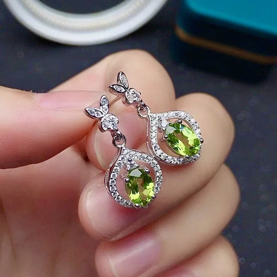 

Elegant Silver Crystal Hook Earings for Party 5mm*7mm Natural Peridot Drop Earrings Solid 925 Silver Peridot Eardrop