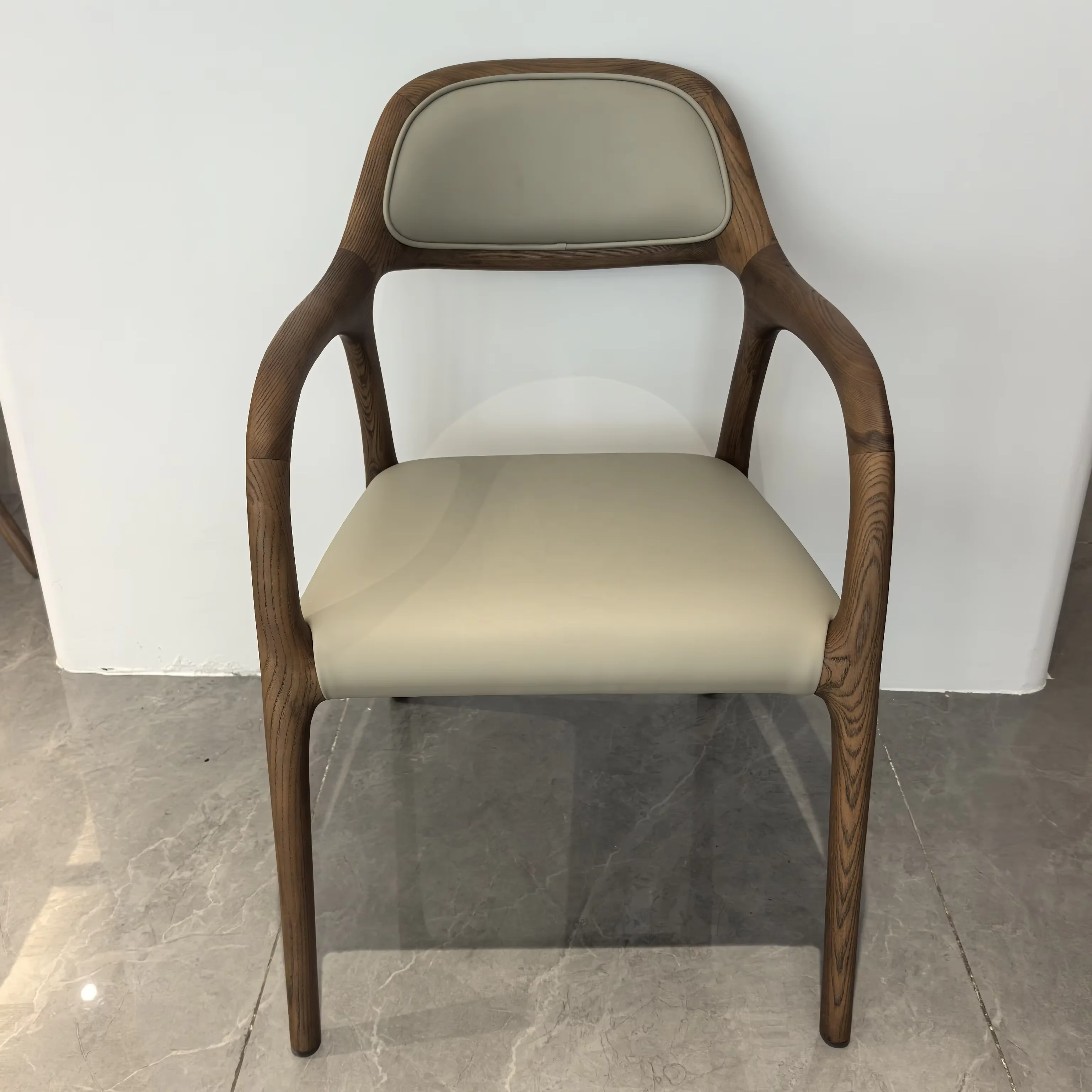 #Canteen Dining Home Furniture Leather Solid Wood Soft Bag Backrest High Upholstery Armrest Chair