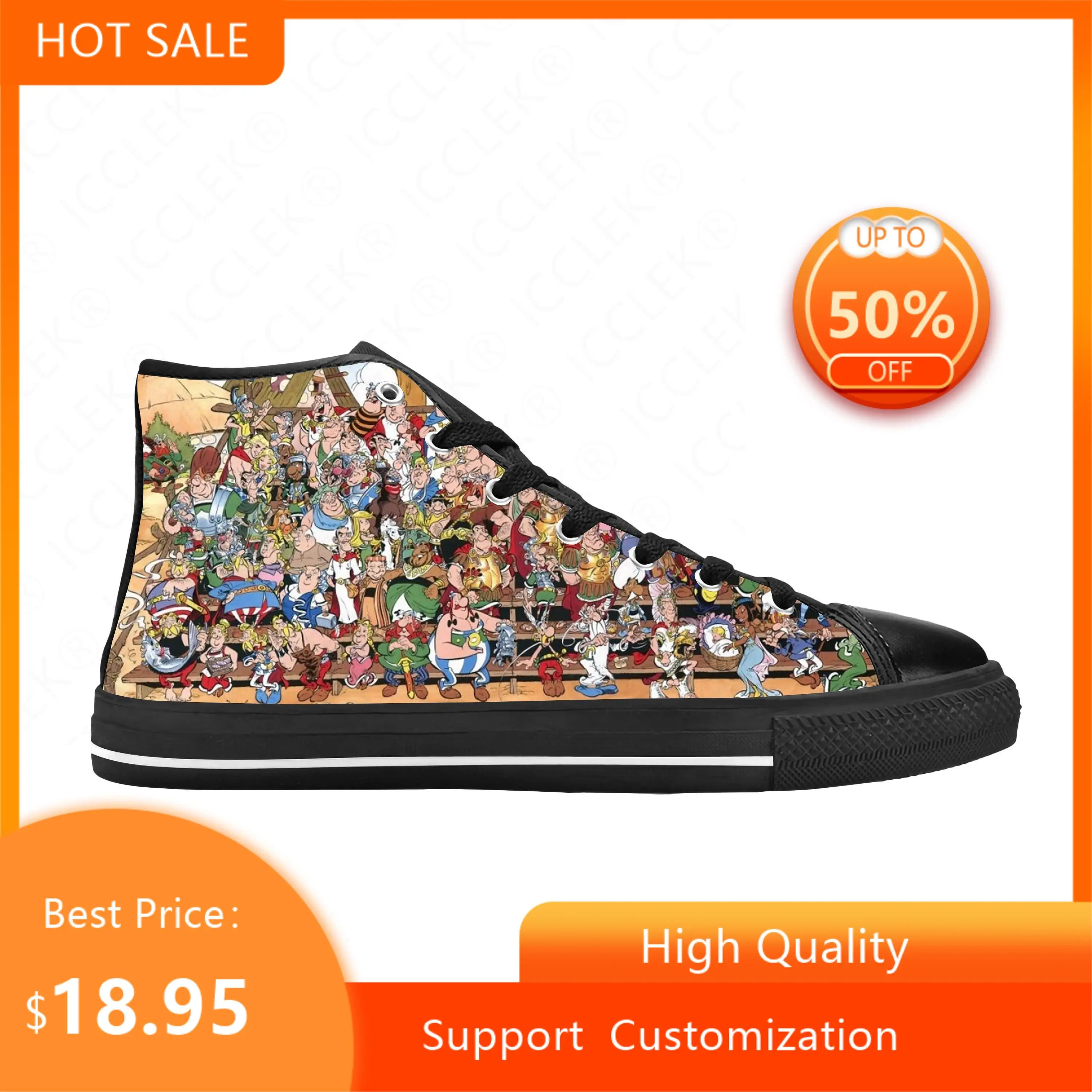 Asterix Adventure Obelix Anime Cartoon Manga Cool Casual Cloth Shoes High Top confortevole traspirante stampa 3D uomo donna Sneakers