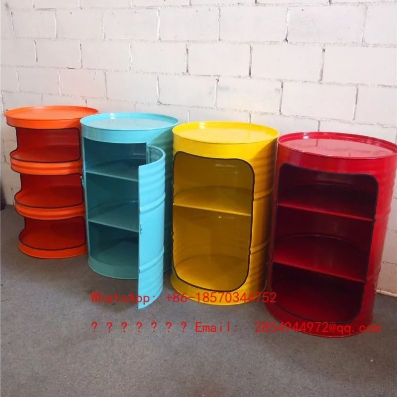 Industrial Wind Creative Oil Drum Modification Vertical Round Storage Personalized Cabinet Decoration Multi-layer