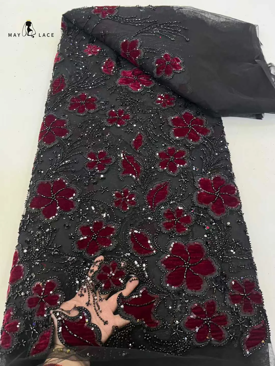 

Luxury Velvet Lace Fabric 5 Yards High Quality 2025 Beaded Lace Fabric Fashion Sequin African Laces Fabric For Women Wedding Sew