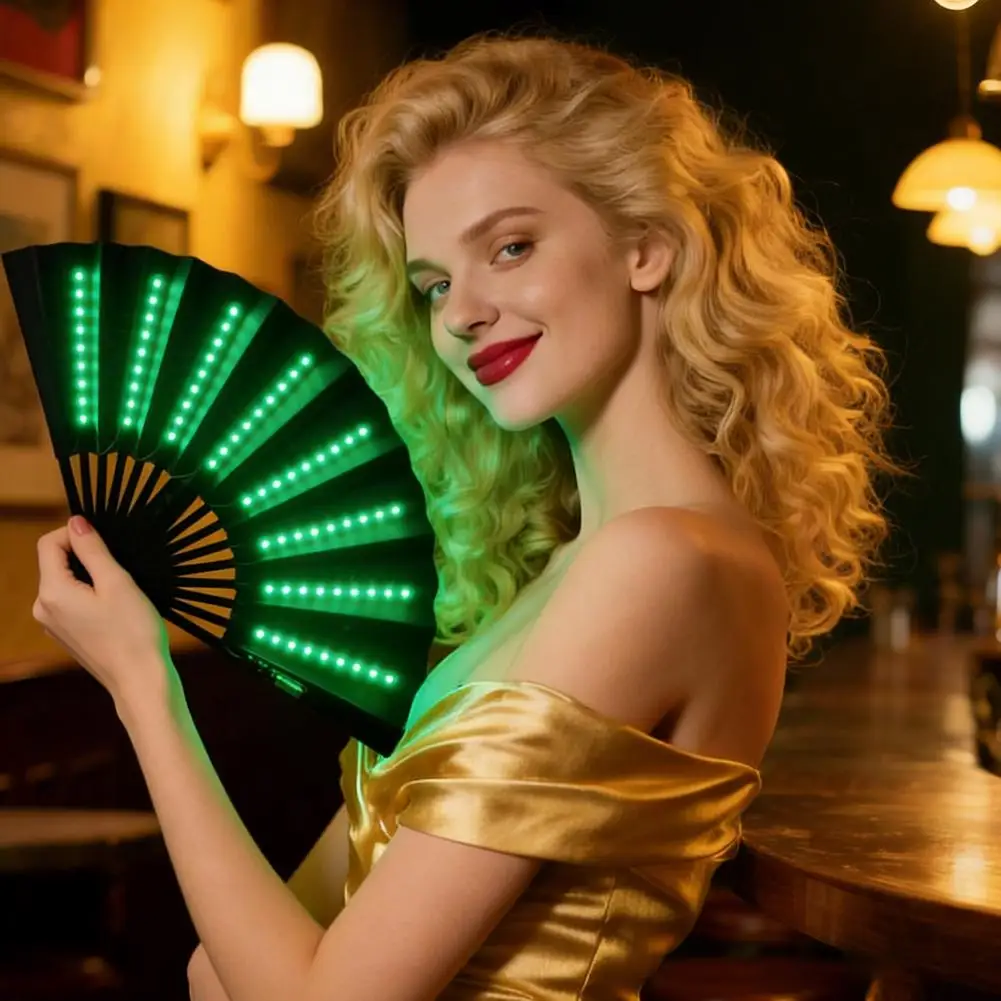 Light Up Folding Fan For Line Dancing For Women, Hand Fan Glowing Stage Performance,Birthday Wedding Decor,Party LED Hand Fan