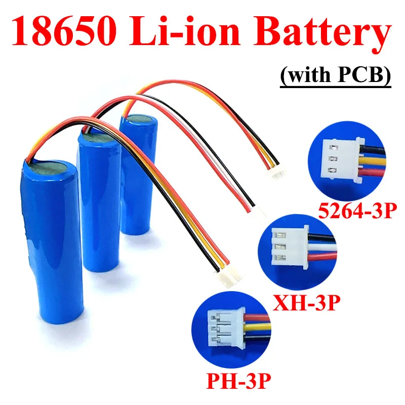5264 PH XH 3P plug 18650 Li-ion rechargeable battery 3.7V 3000mAh built-in PCB suitable for speakers radios headlights toys etc.