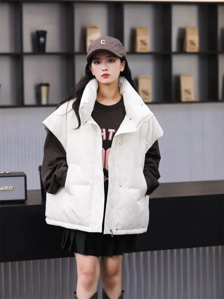

Puffer Vest Women Sleeveless Winter Cropped Outerwear Warm Puffer Lightweight Stand-up Collar Down with Pockets