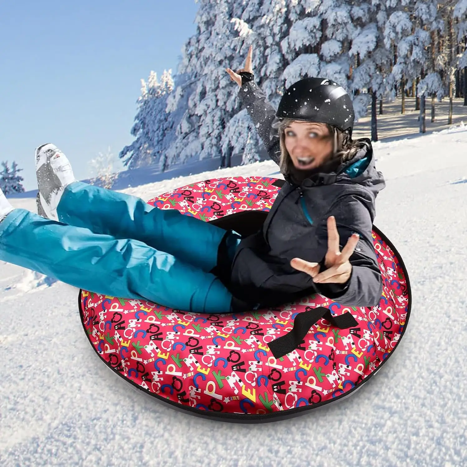 Cloth Inflatable Sledding Tube,Snow Sleds for Kids and Adult,Inflatable Sled, -30℃ Heavy Duty Sledding,Winter Outdoor Fun