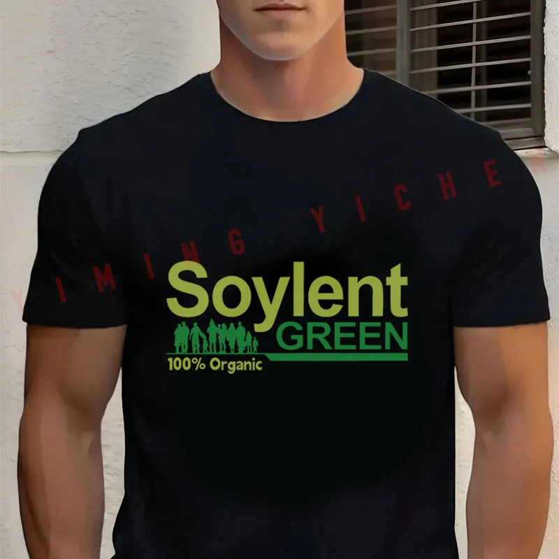 

Men's Summer 100 Pure Cotton Fashion Casual Loose Moto Soylent Green Print T-shirt Short Sleeved Top Tees