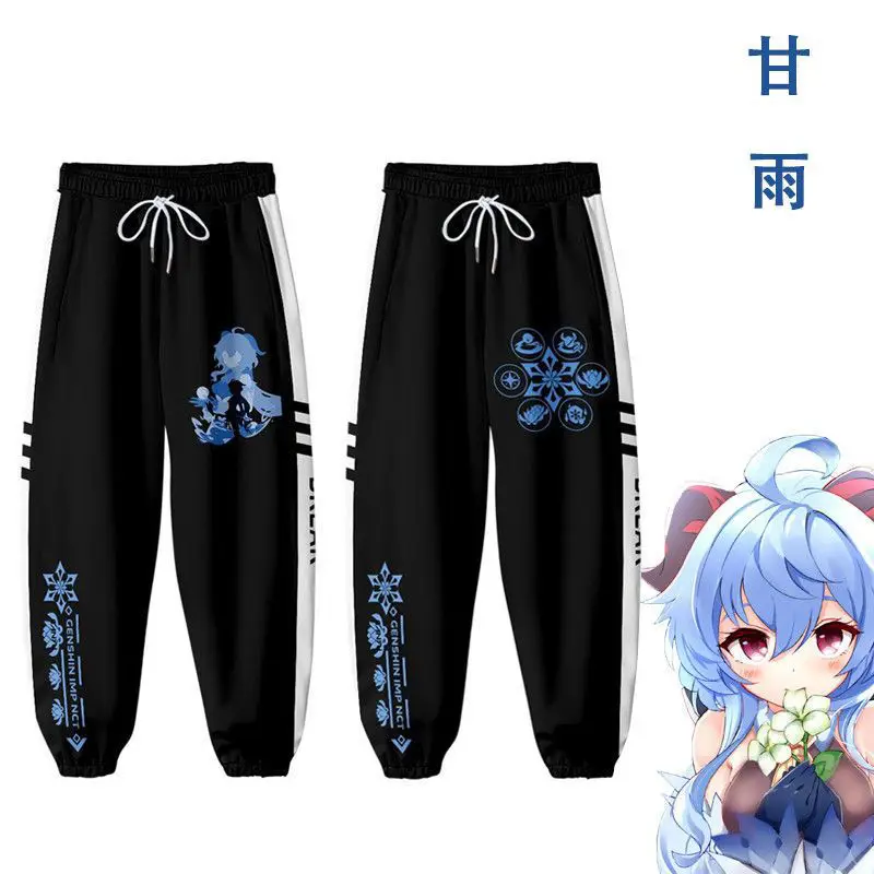 Anime genshin impacto 3d joggers calças masculinas/femininas casuais harajuku hip hop sweatpants ganyu cosplay traje