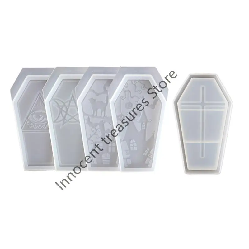 

3XUA 5Pcs Halloween Coffin Storage Box Molds with Lids Epoxy Crystal Silicone Mold