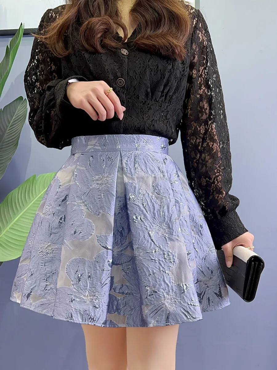 Korea All-match New Spring Summer Embroidery Jacquard Puff Skirt Age Reduction Elegant High Waist A-line Female Mini Skirts
