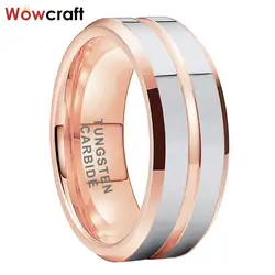 Beveled Rose Gold Plated Tungsten Carbide Ring for Men Women Fashion Engagement Wedding Band