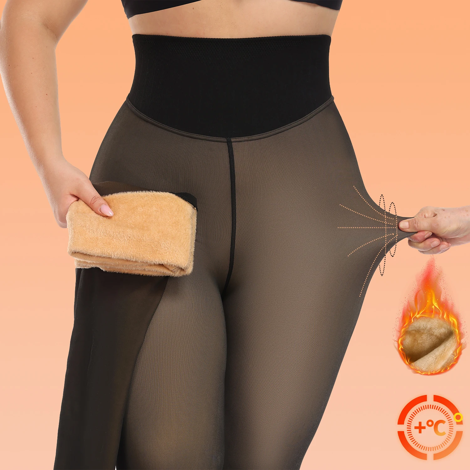 Women Fleece Lined Tights Sexy Thermal Fake Translucent Pantyhose Winter Warm High Waist Leggings Velvet Stockings Streetwear