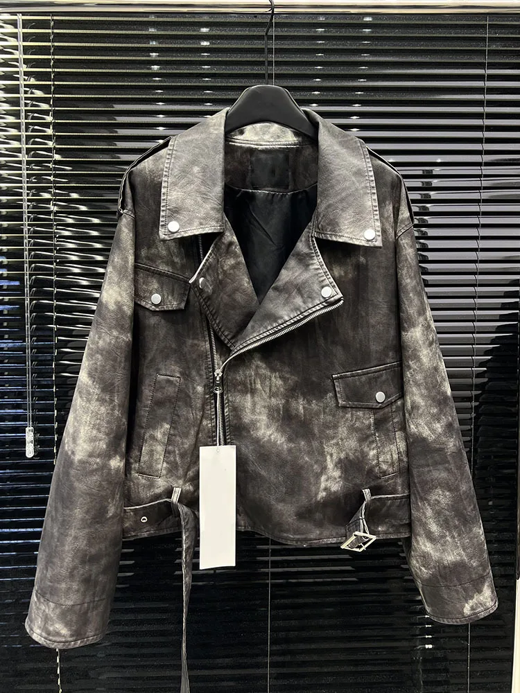 CHICEVER-Veste Courte à Manches sulfpour Femme, Streetwear Épissé à Lacets, avec Poches en Patchwork, Revers, Nouvelle Collection Automne