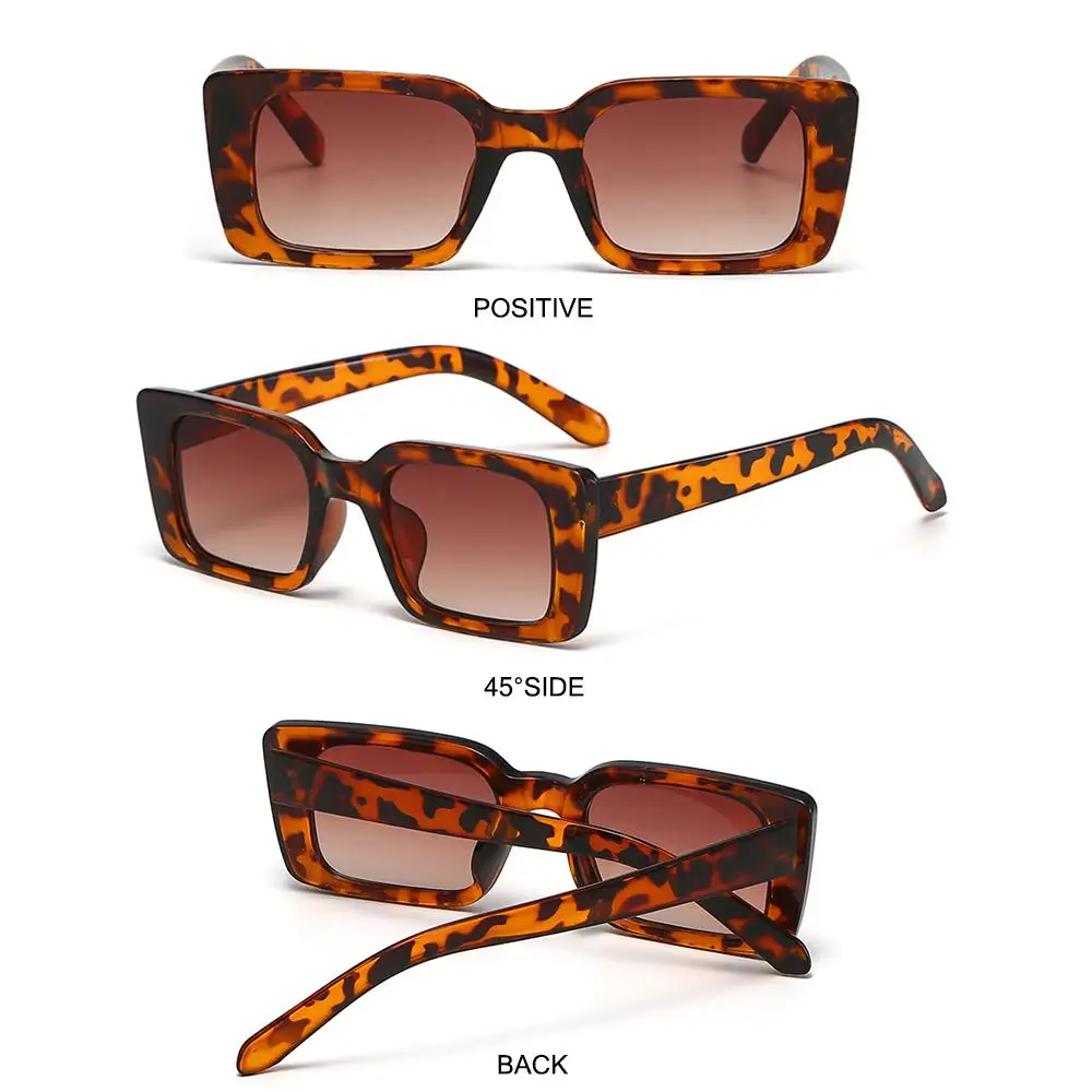 UV400 Small Frame Gradient Rectangle Shades Leopard Sun Glasses Square Sunglasses