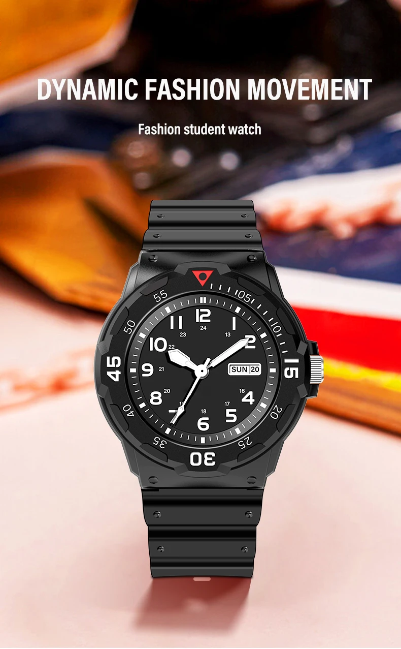 Student Watch 3ATM Waterproof Luminous Quartz Dial Rotatable Fashion Sports Watch Unisex