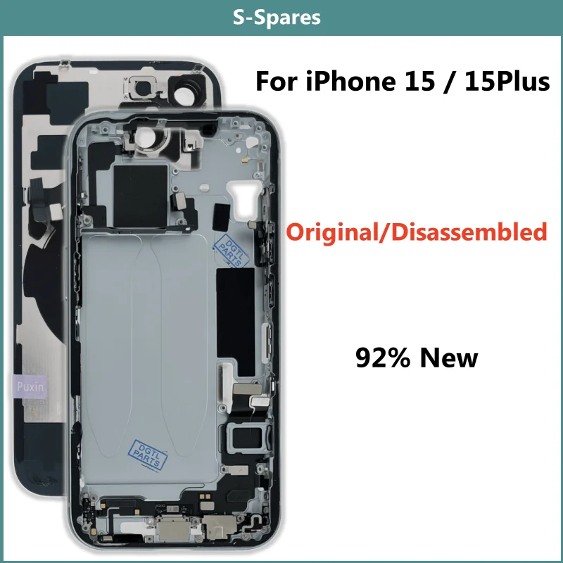 

Original Disassembled Middle Frame Housing for iPhone 15 15Plus, Back Glass Cover, NFC Wireless Charger Assembly, 92% New
