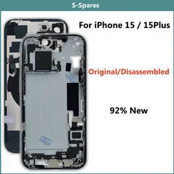 Originele gedemonteerde middenframe behuizing voor iPhone 15 15Plus, glazen achterkant, NFC draadloze oplader, 92% nieuw