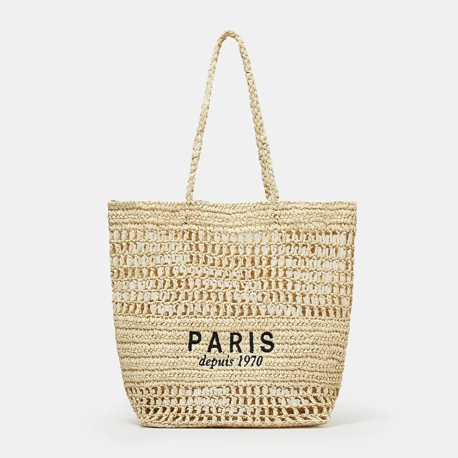 Spring and summer women's letter cut-out straw handbag women's large capacity handwoven shoulder bag niche vegetable basket bag