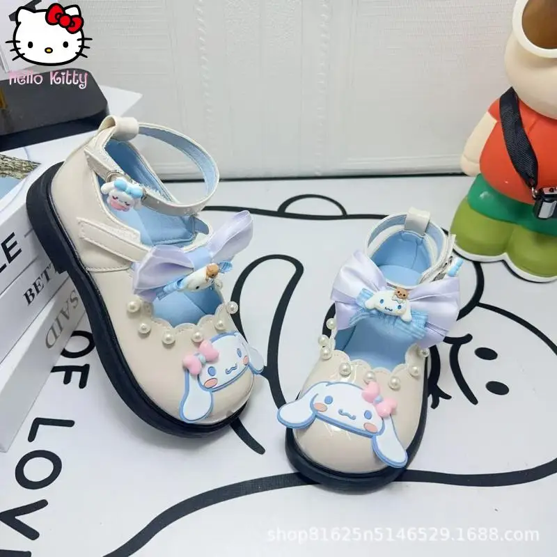 

Кожаные туфли с бантом для девочек Cinnamoroll, весенне-осенние новые туфли принцессы с героями мультфильмов в стиле аниме, милая обувь для выступлений Kawaii Sanrio